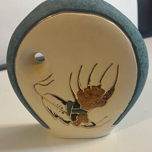 Vintage Southwest Pottery Ceramic Vase Gold Trim Bear Claw Native American 6.5”